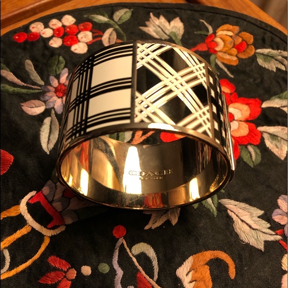 Gorgeous Coach Black Silver White Geometric Type Design Bangle Bracelet - Picture 5 of 7